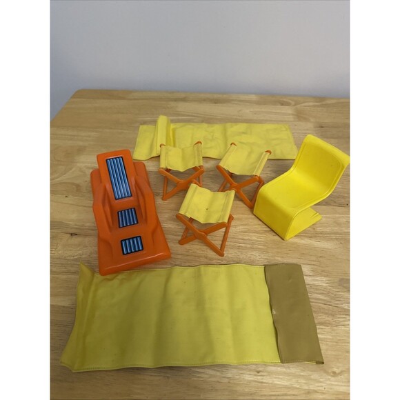 Mattel Other - Vtg Barbie Orange & Yellow Camping Out Chairs Sleeping Bags Chaise Lounge